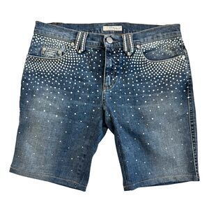 Vtg. Y2K Blumarine US 4 Swarovski Crystal Embellished Denim Shorts Logo Plaque‎